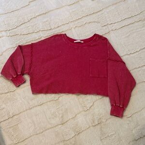 Altar'd State Vibrant Red Crew Neck Knit Crop